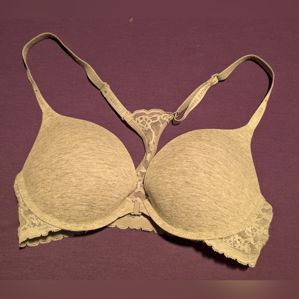Victorias Secret Heather Grey Front Clasp Racerback Tshirt Bra